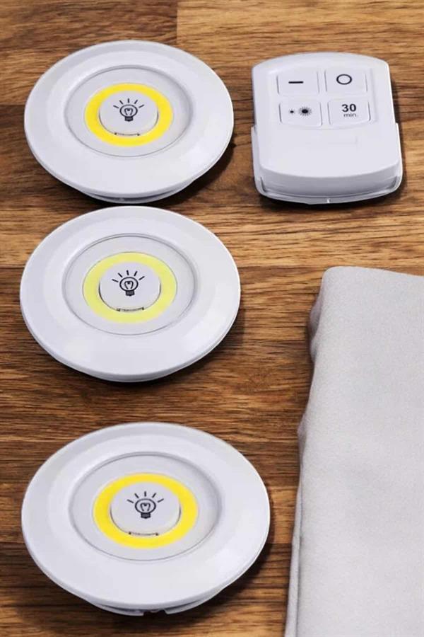 Led Lamba 3'lü Uzaktan Kumandalı Yapışkanlı Beyaz Işık