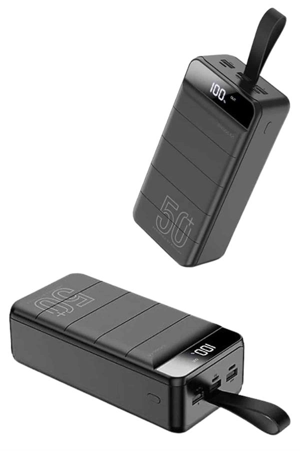 Taşınabilir Powerbank 50.000 mAh 4 Girişli Hızlı Şarj Led Göstergeli Fenerli Şarj