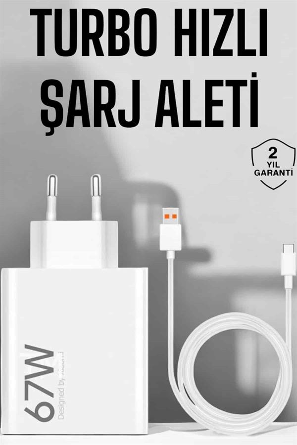Şarj Aleti 67W Hızlı Şarj Turbo Type-C Uyumlu Şarj Adaptörü Kablosu