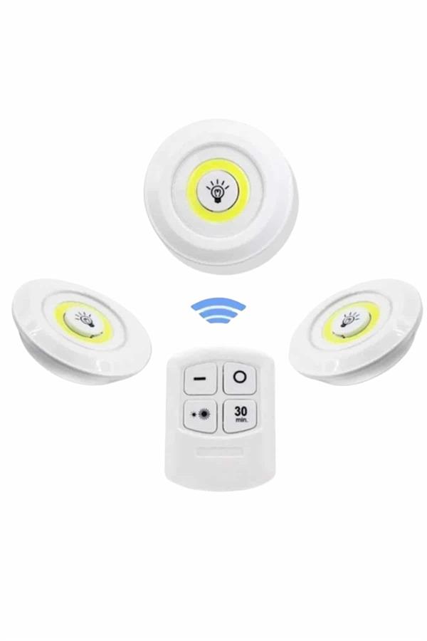 Dolap Işığı Mutfak Rafı Işığı Uzaktan Kumandalı 3 Lü Spot Led Lamba