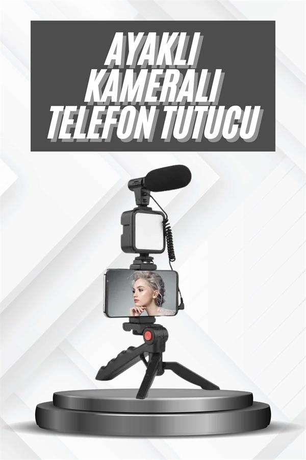 Telefon Tutucu Mikrofonlu Işıklı Youtuber Video Kayıt