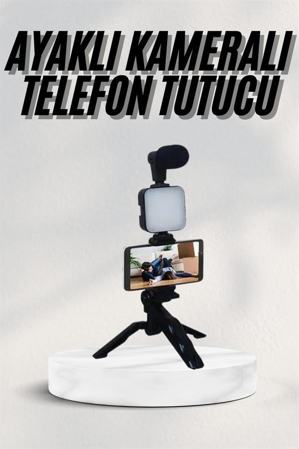 Telefon Tutucu Led Işıklı Kumandalı Mikrofon Telefon Vlog Video Kayıt