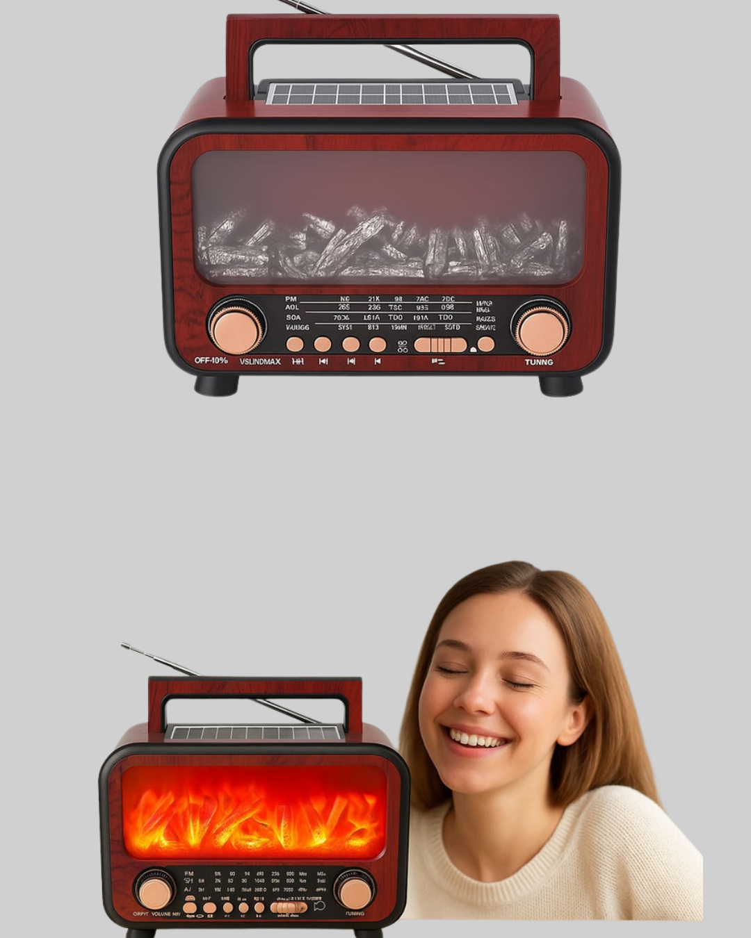 Şömine Alev Işıklı Solar Bluetooth Hoparlör – 7W Güçlü Ses, FM Radyo
