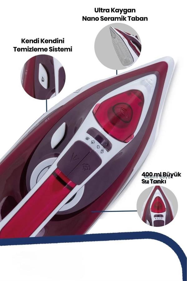 Buharlı Ütü 2200 Watt Seramik Tabanlı Taşınabilir Kablolu Ütü