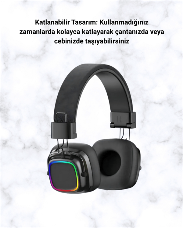 Bluetooth 5.3 Rainbow Işıklı Kulak Üstü Kablosuz Kulaklık