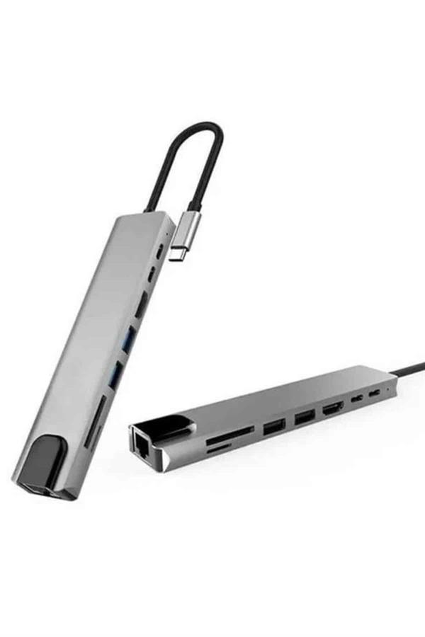 8 Portlu Macbook Çevirici Type C Hub  SD TF USB Çoğaltıcı Ethernet