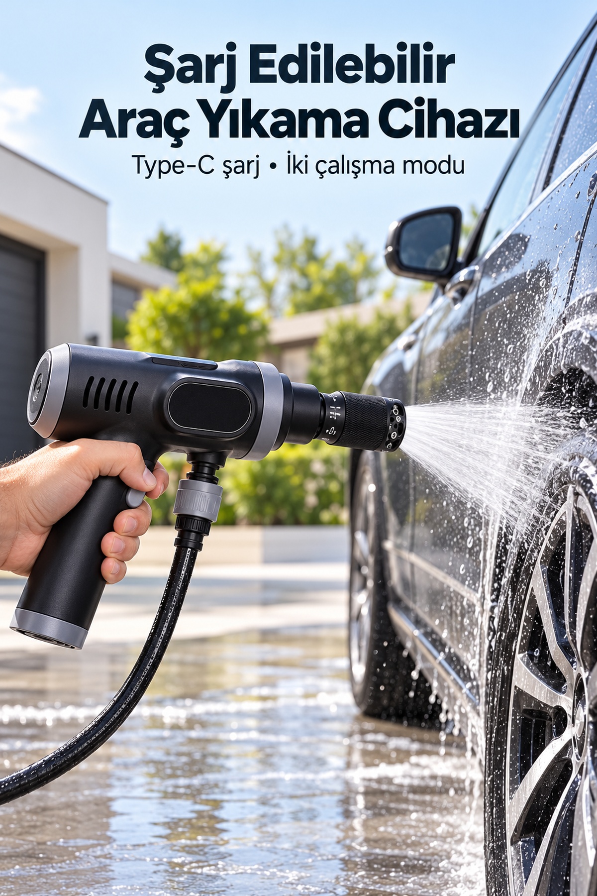 Type C Şarjlı Araba Yıkama Makinesi Hortum ve Aksesuar Seti