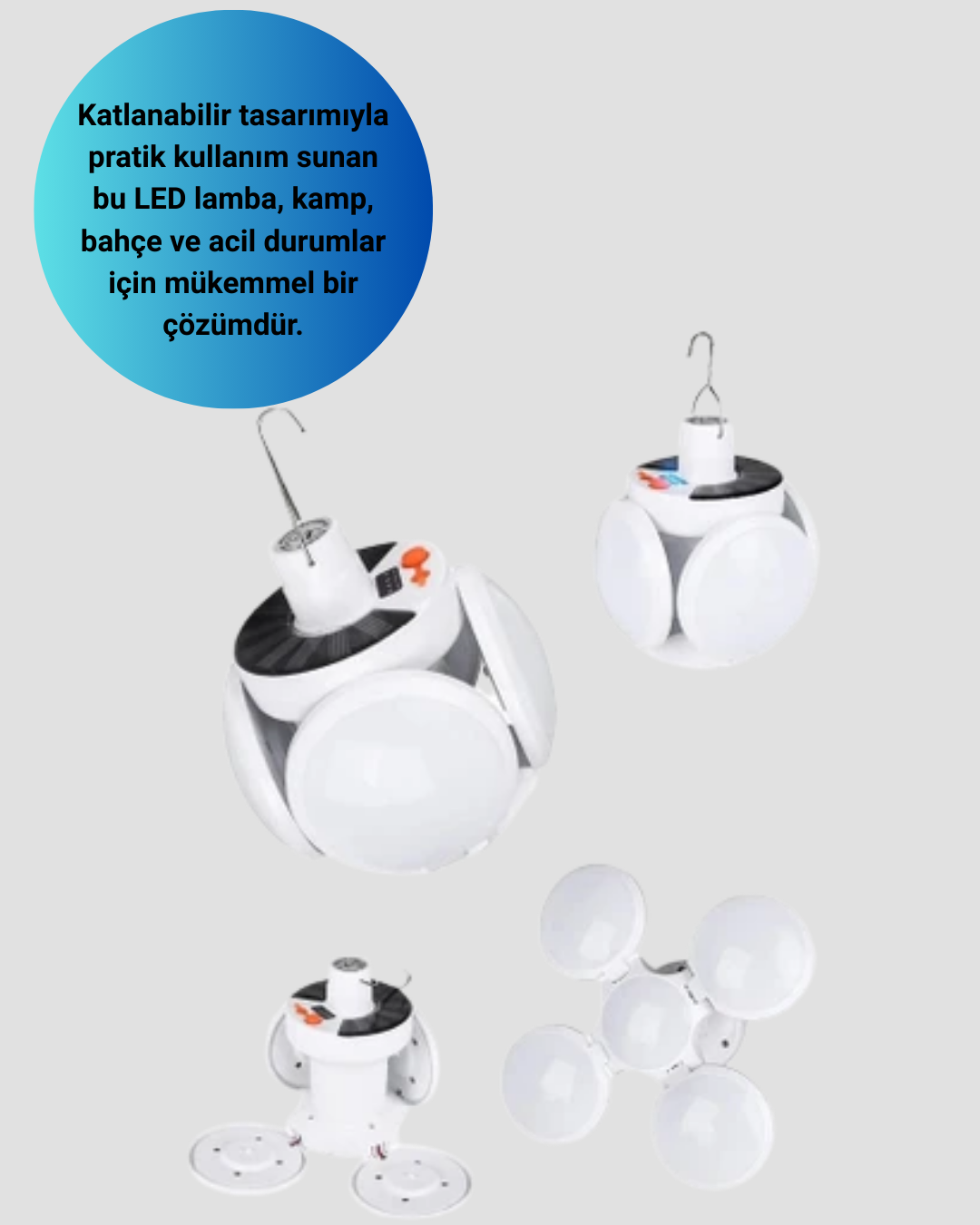 Solar ve USB Şarjlı Su Geçirmez Katlanabilir LED Lamba