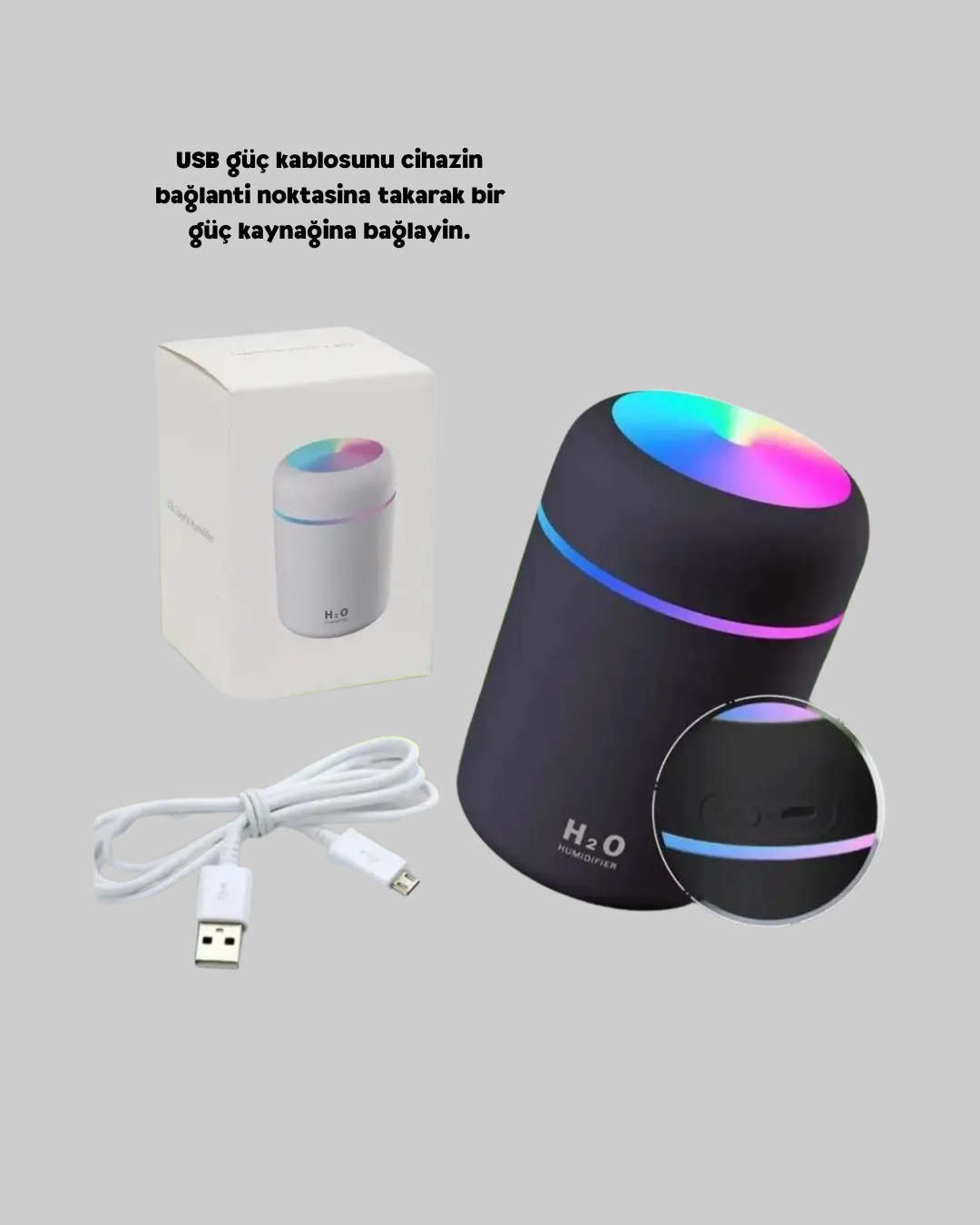 LED Işıklı USB Nemlendirici – Sürekli ve Aralıklı Püskürtme Modu