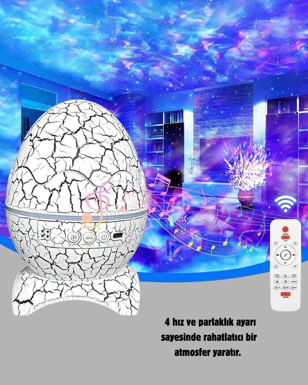Dinozor Yumurta Gece Lambası Projektör – 14 Renk Seçeneği
