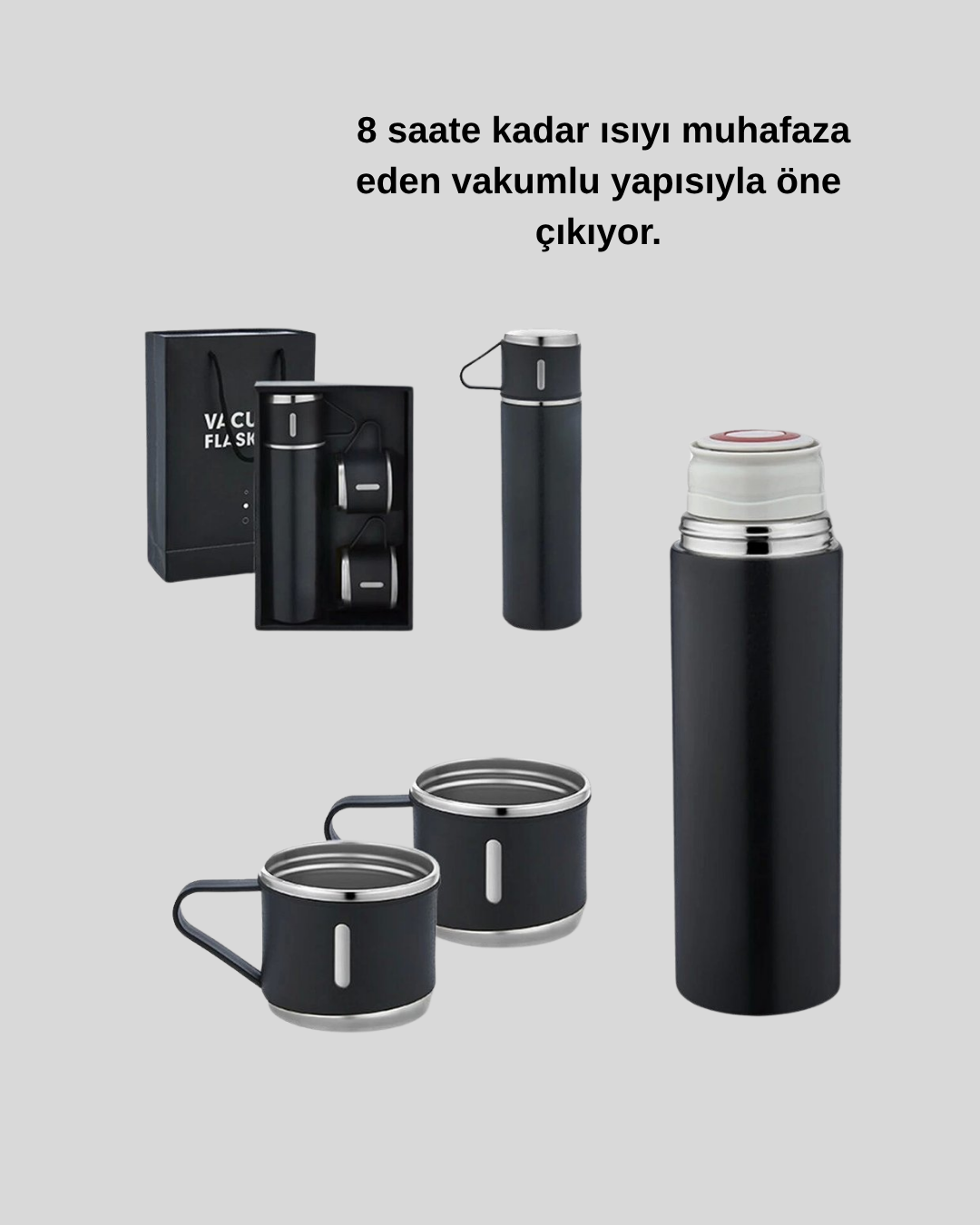 Paslanmaz Çelik 500 ml Termos Seti – 8 Saat Isı Koruma, Vakumlu, Sızdırmaz ve Taşınabilir