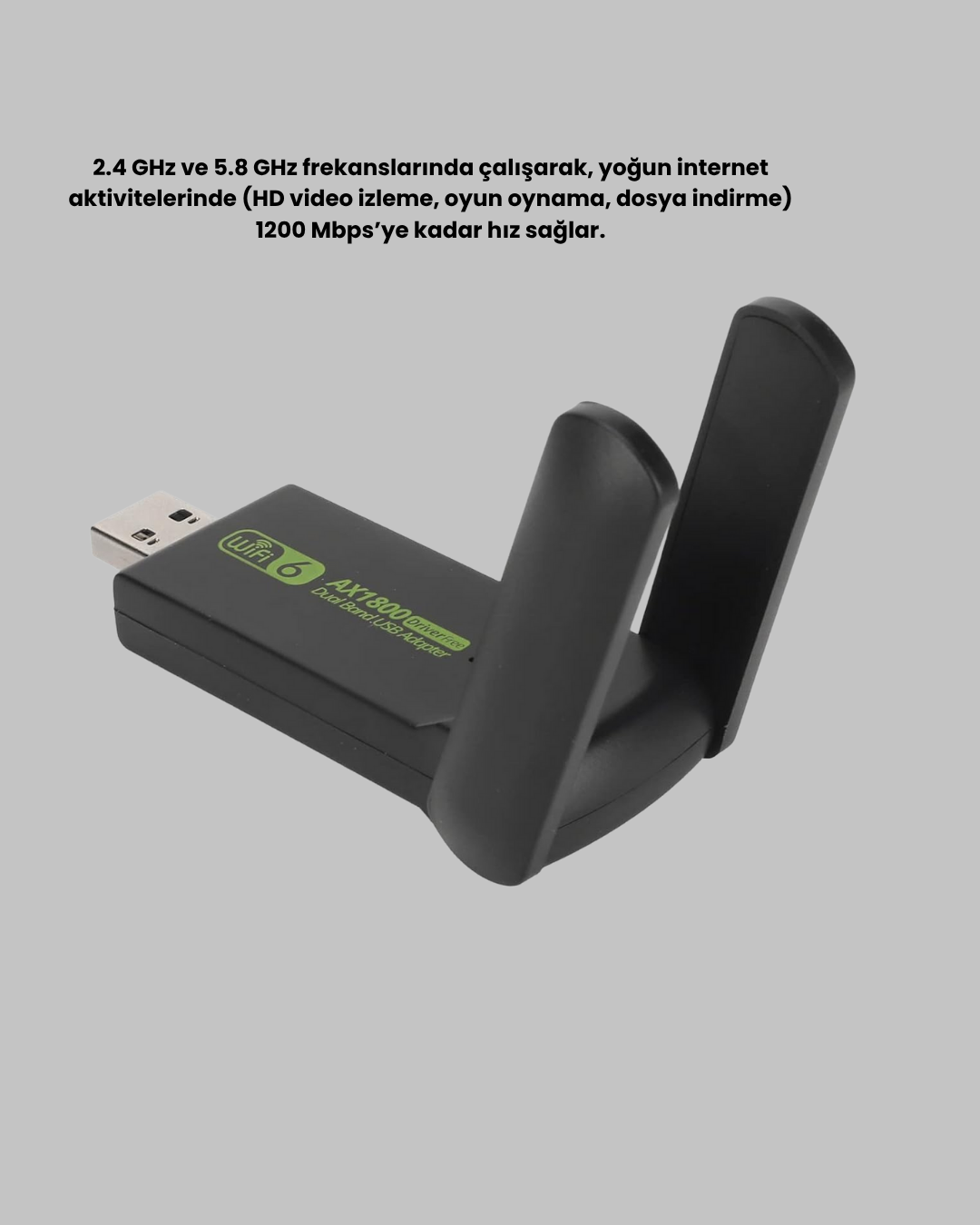 1200 Mbps Dual Band WiFi Adaptör – 5.8G & 2.4G Çift Antenli