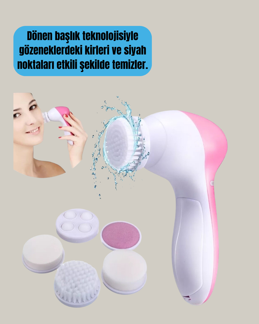 Derin Temizleme ve Masaj İçin 5 Başlıklı Yüz Cilt Bakım Aleti