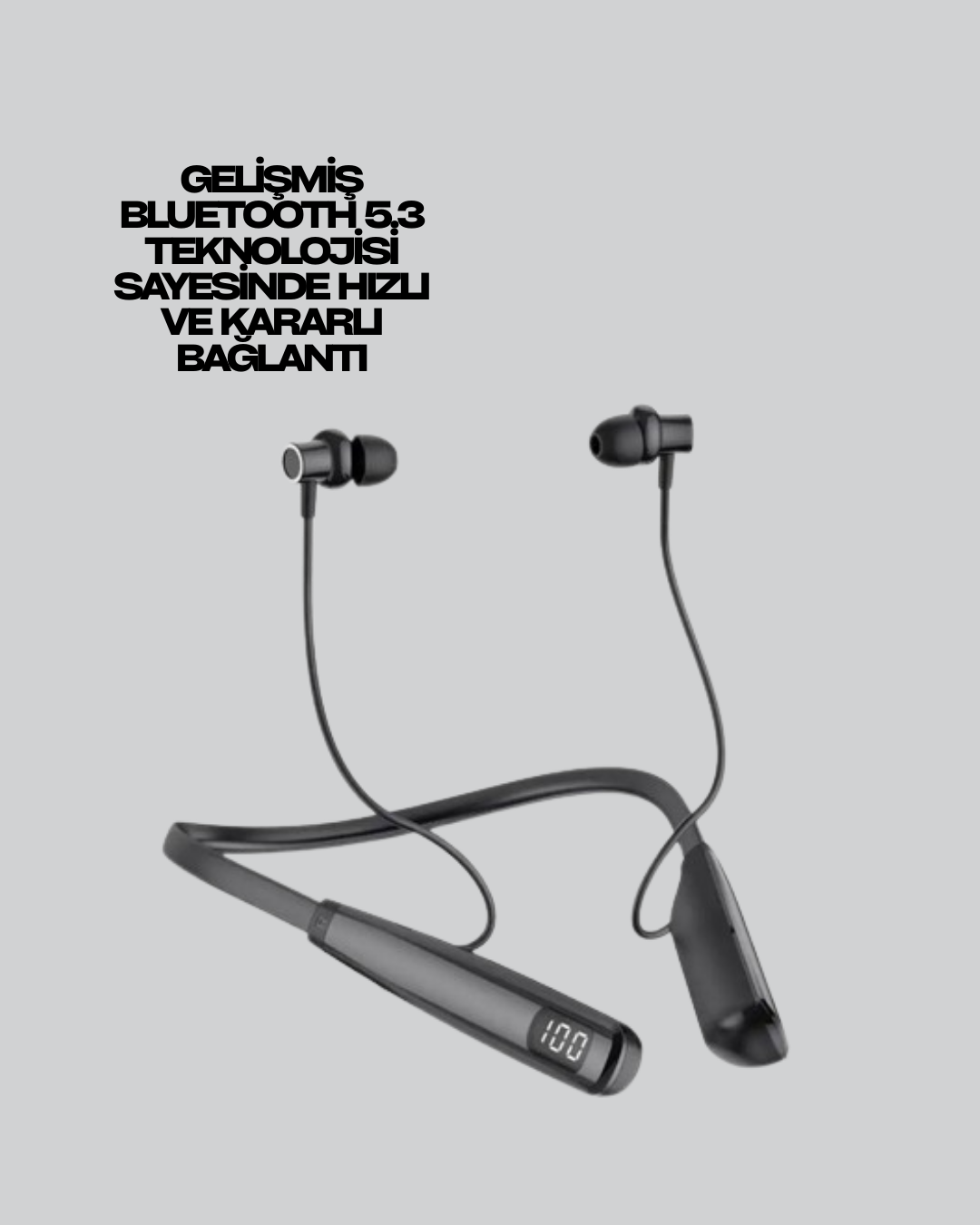 Boyun Askılı Kablosuz Bluetooth Kulaklık – Aktif Gürültü Önleme, LCD Ekranlı