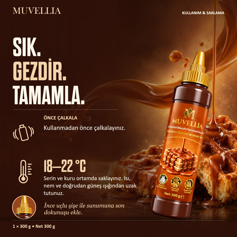 Muvellia Karamel Bisküvi Aromalı Sos Waffle Krep Pankek 300 g