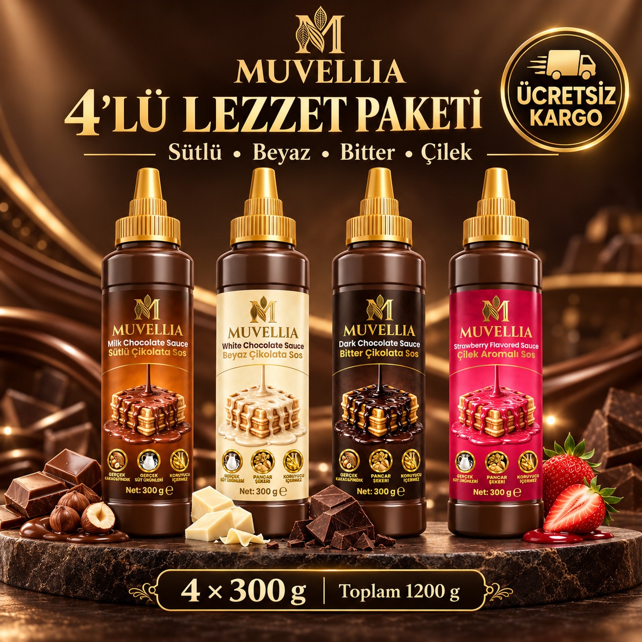 Muvellia 4'lü Set Sosu Waffle Krep Pankek 4 x 300g