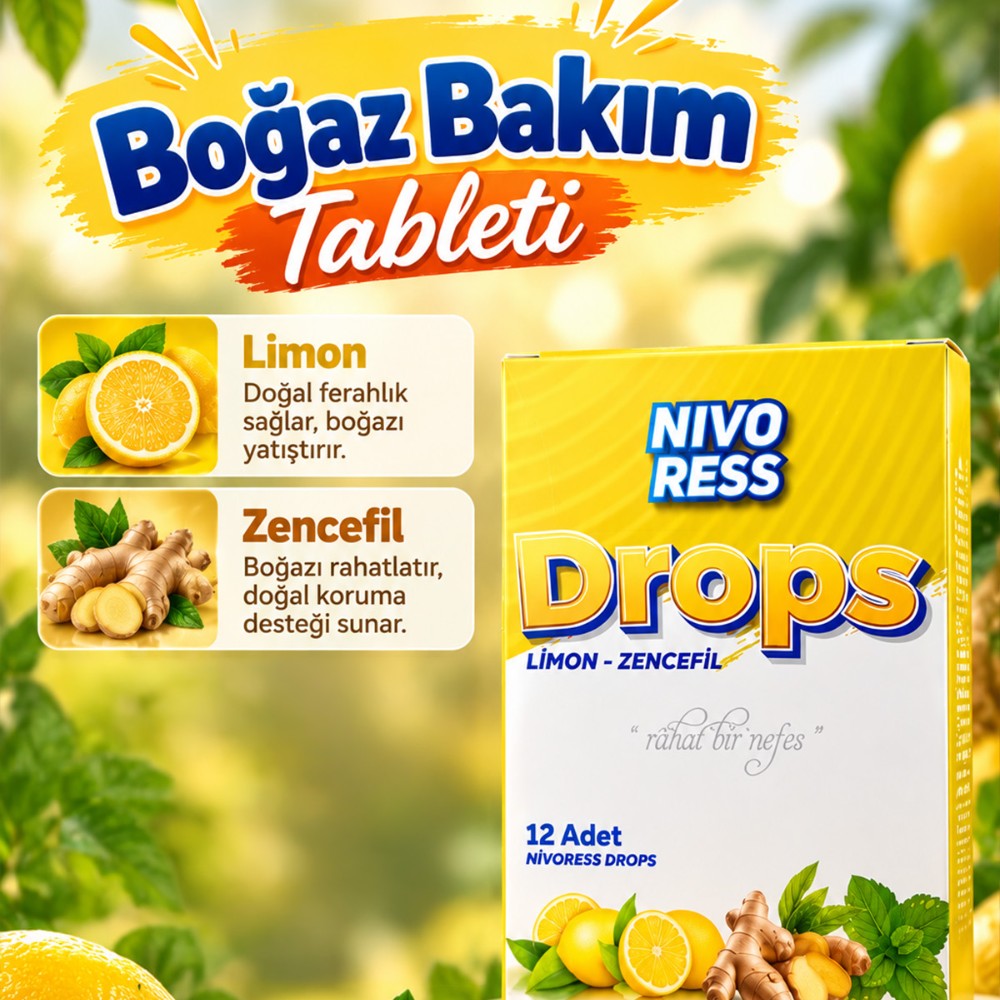 Nivoress Drops Boğaz Pastili ve Şekeri 4 Adet -  Farklı Meyve & Bitki Aroması Çeşidiyle