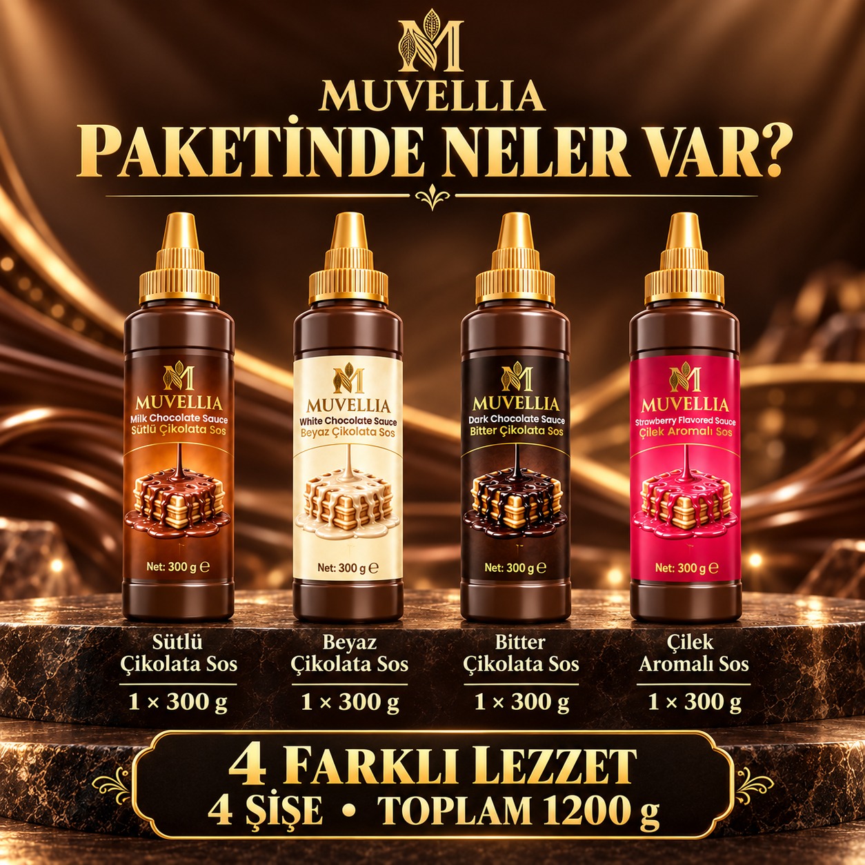 Muvellia 4'lü Set Sosu Waffle Krep Pankek 4 x 300g