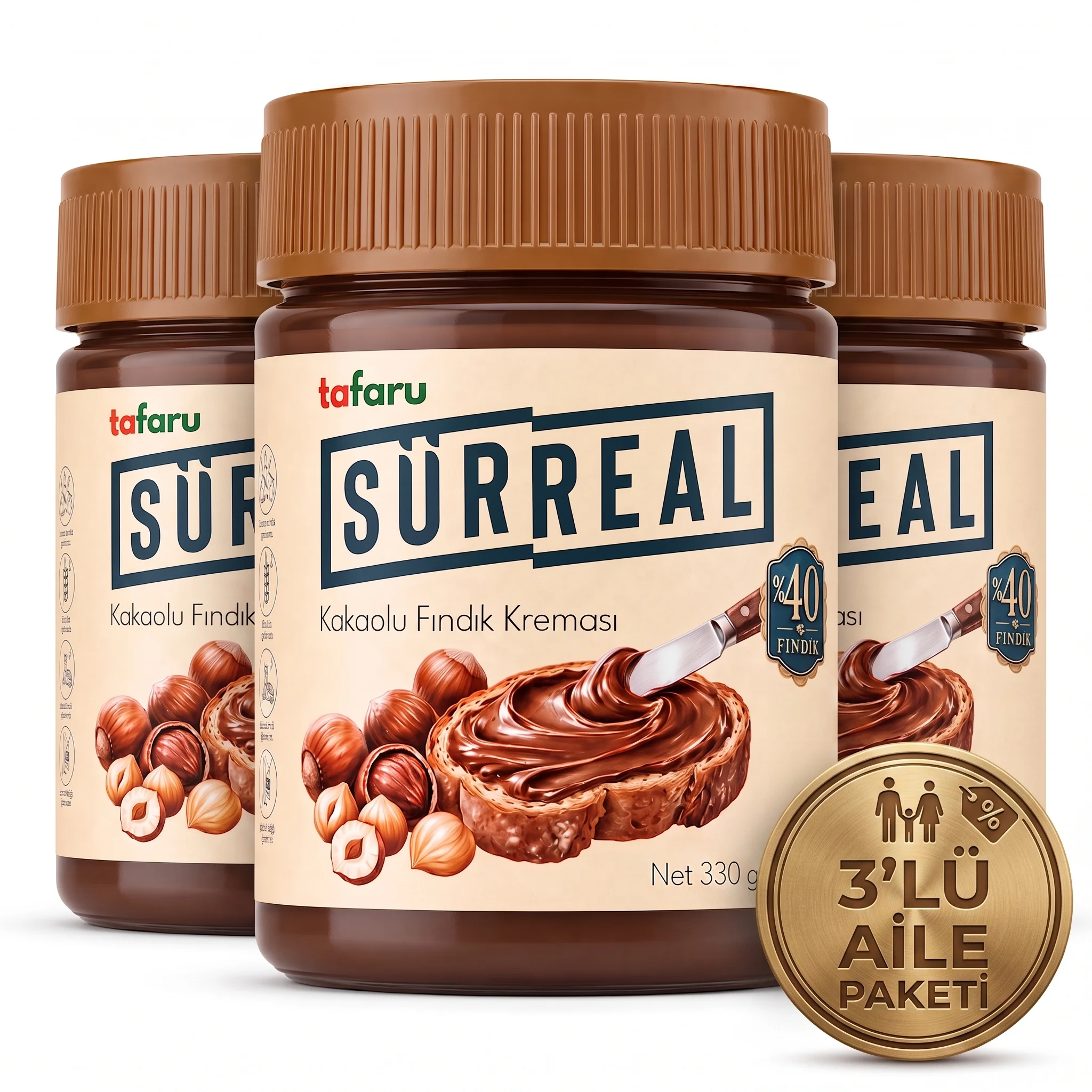 Tafaru Sürreal Kakaolu Fındık Kreması 330g X 3 Adet