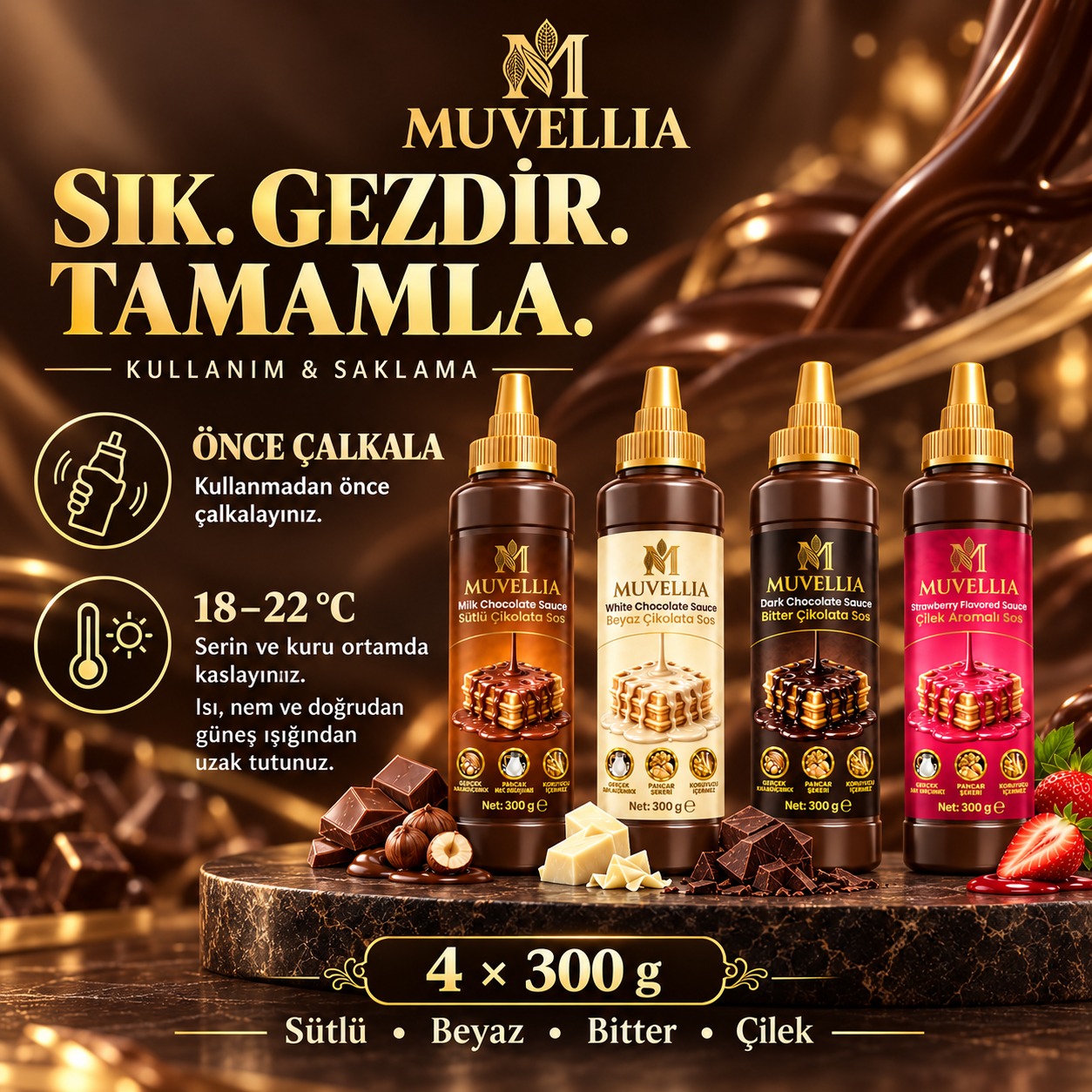 Muvellia 4'lü Set Sosu Waffle Krep Pankek 4 x 300g