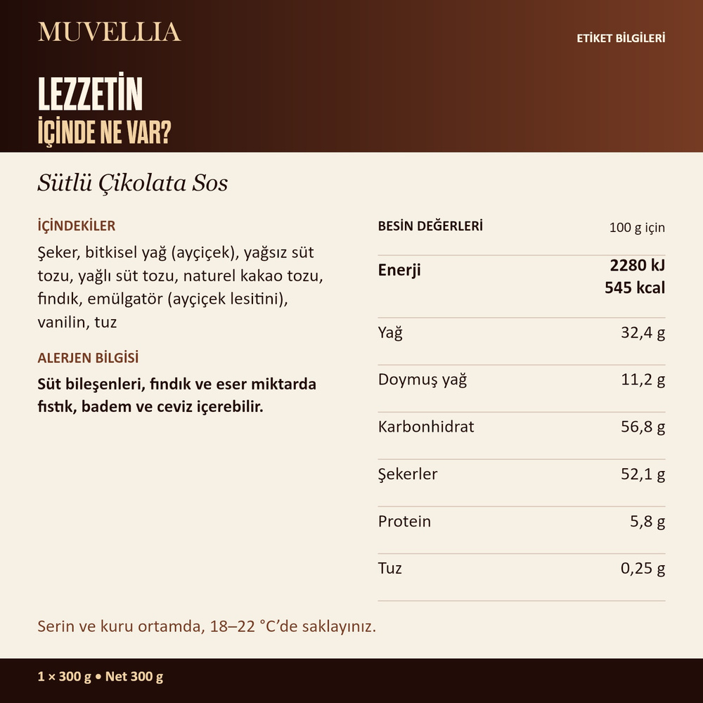 Muvellia Sütlü Çikolata Sosu Waffle Krep Pankek 300 g