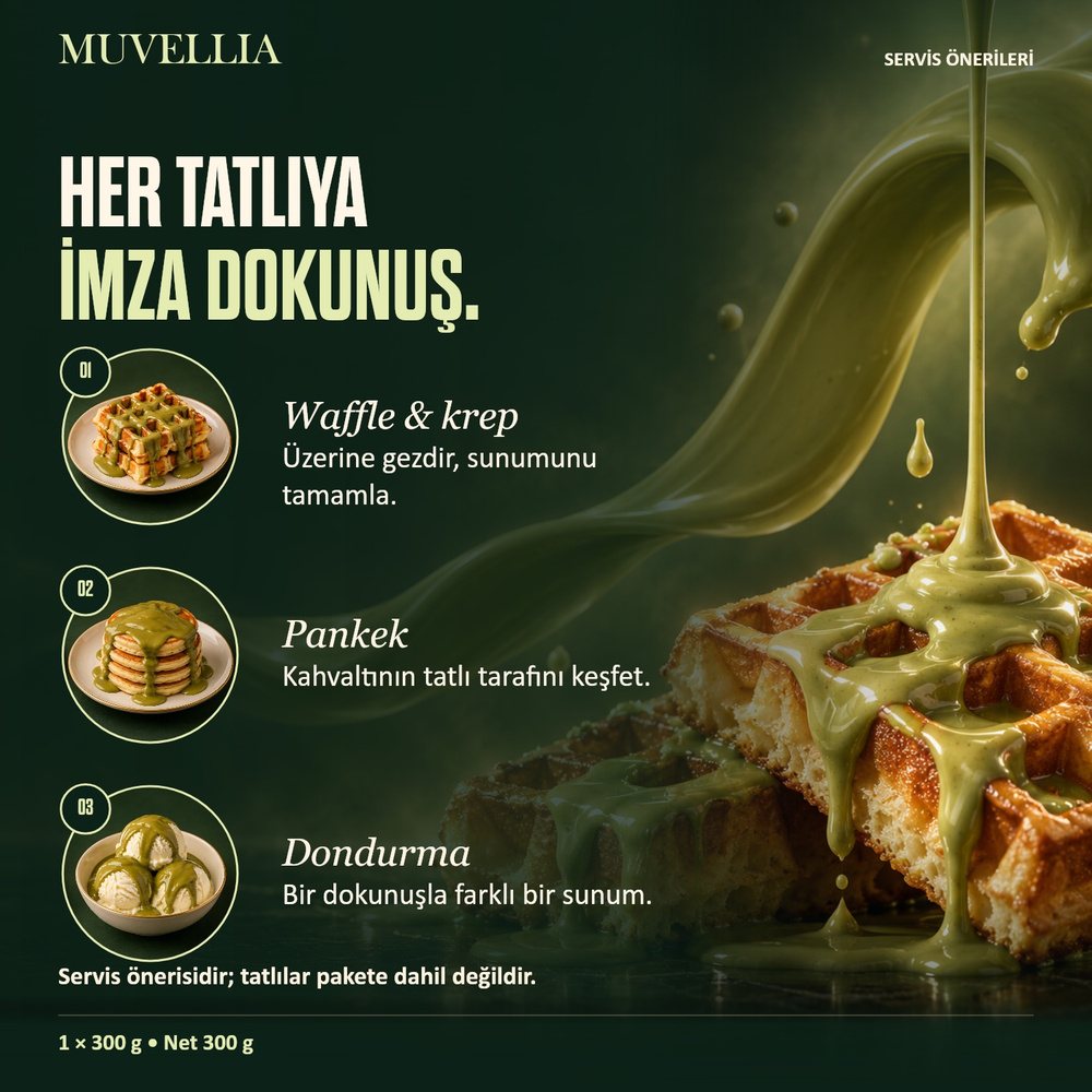 Muvellia Antep Fıstık Aromalı Sos Waffle Krep Pankek 300 g