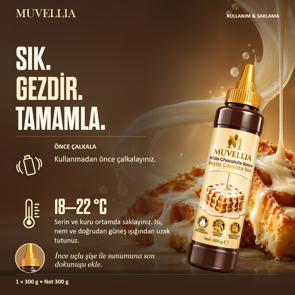 Muvellia Beyaz Çikolata Sosu Waffle Krep Pankek 300 g