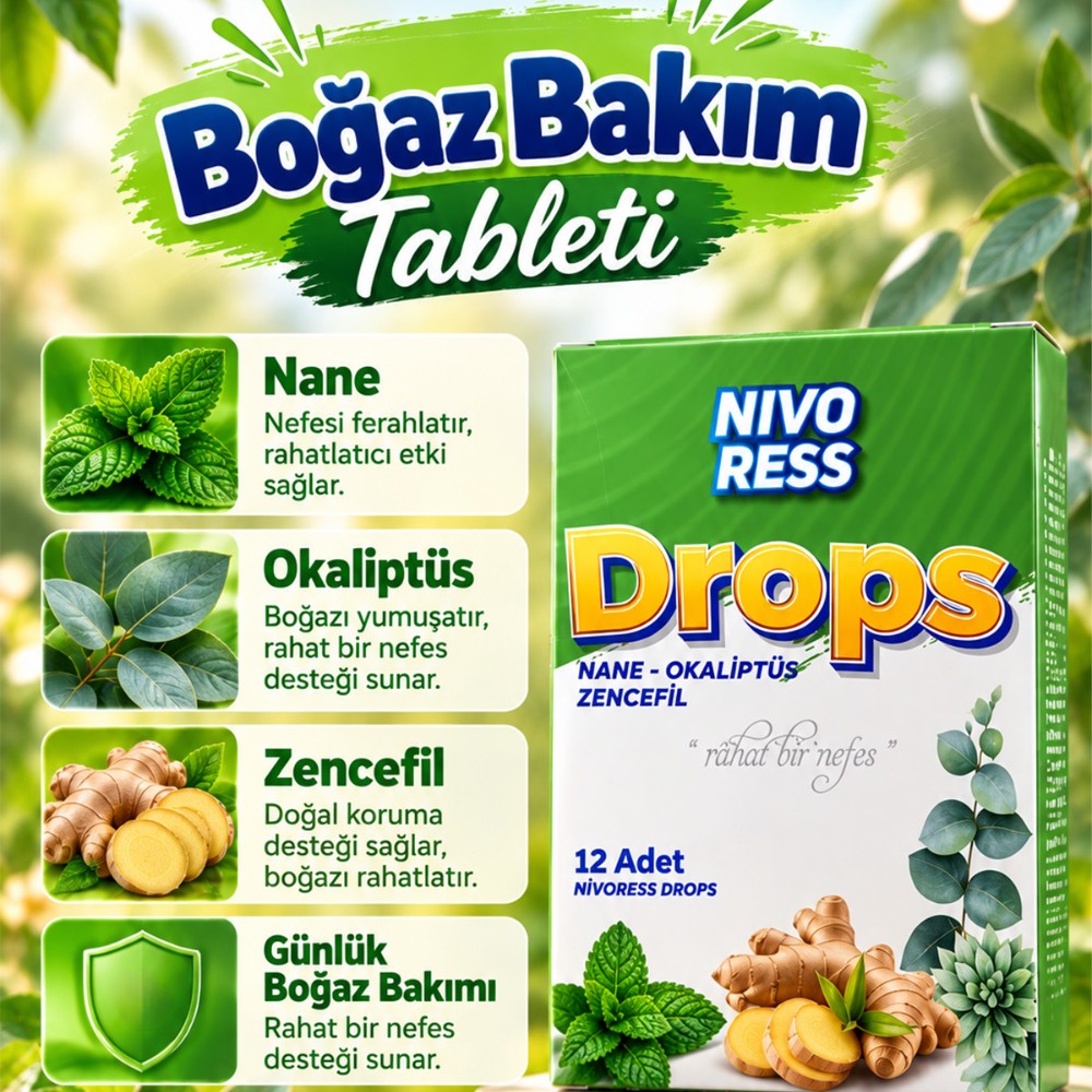 Nivoress Drops Boğaz Pastili ve Şekeri 4 Adet -  Farklı Meyve & Bitki Aroması Çeşidiyle