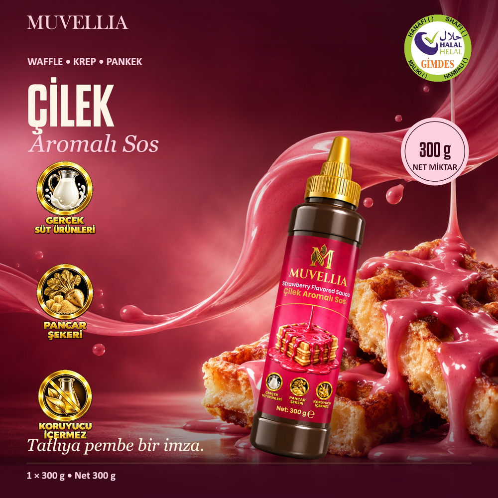 Muvellia Çilek Aromalı Sos Waffle Krep Pankek 300 g