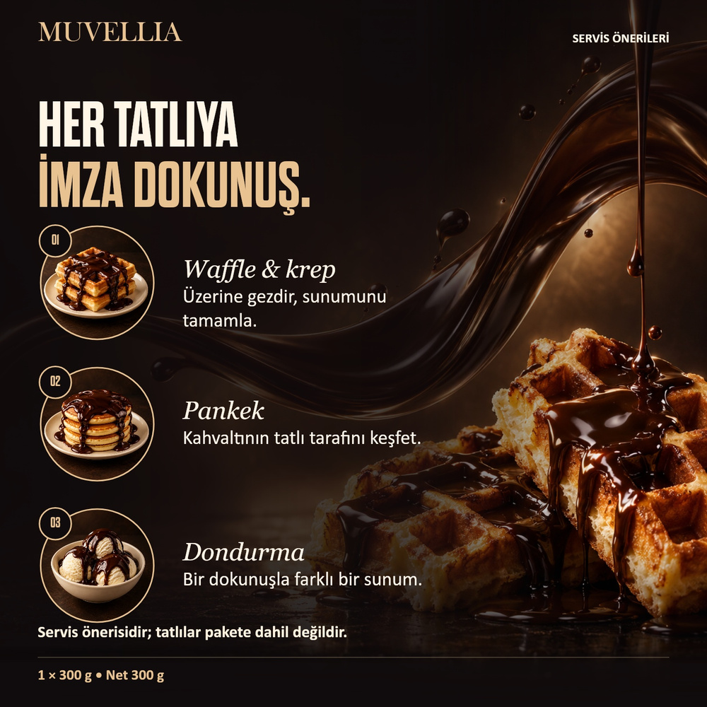 Muvellia Bitter Çikolata Sosu Waffle Krep Pankek 300 g