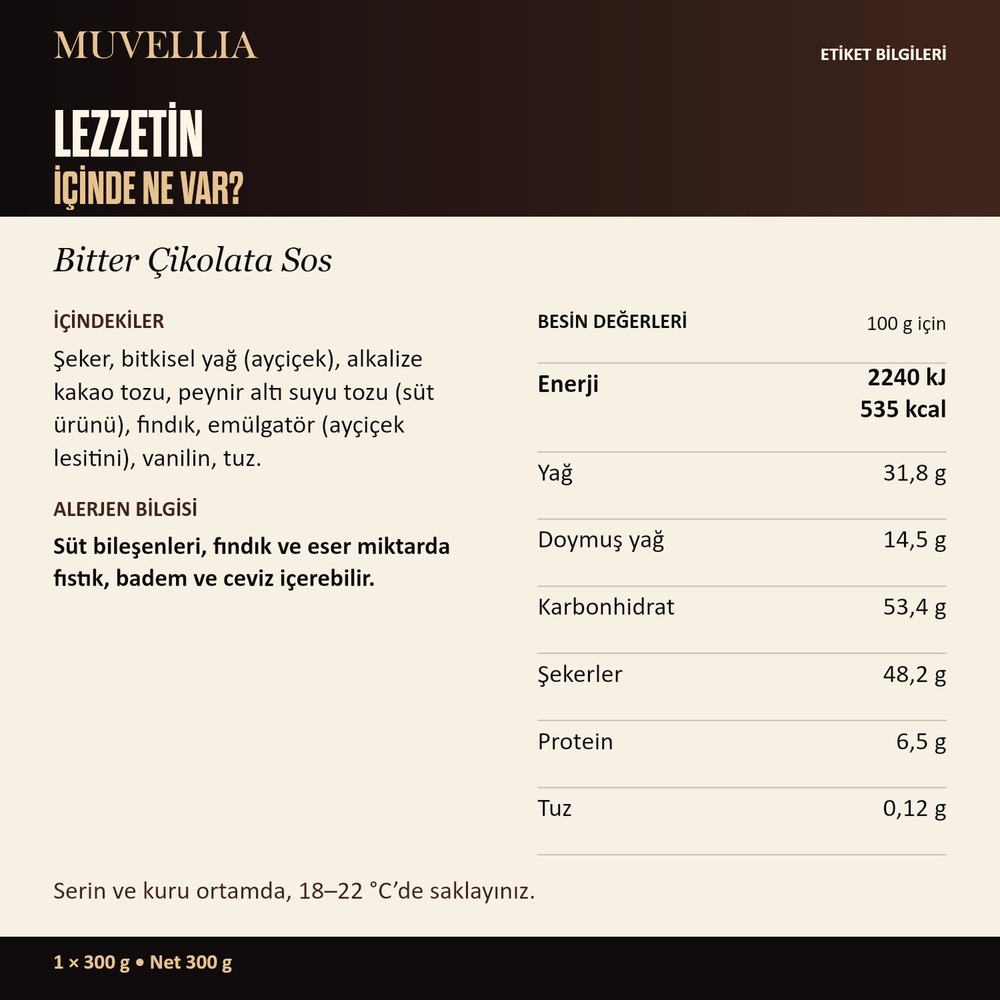 Muvellia Bitter Çikolata Sosu Waffle Krep Pankek 300 g