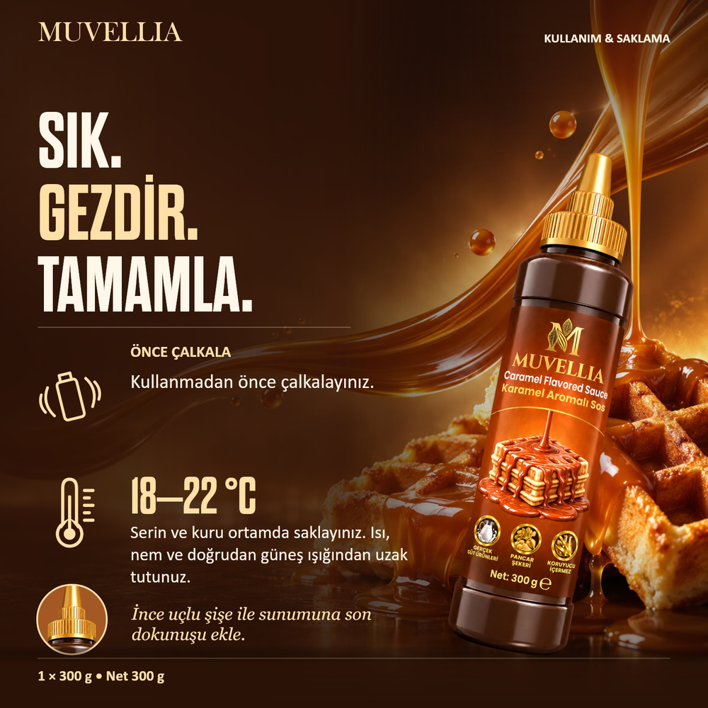 Muvellia Karamel Aromalı Sos Waffle Krep Pankek 300 g