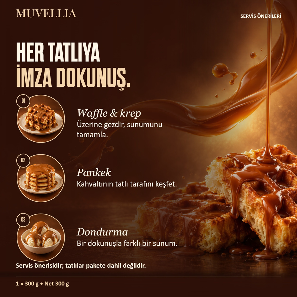 Muvellia Karamel Bisküvi Aromalı Sos Waffle Krep Pankek 300 g