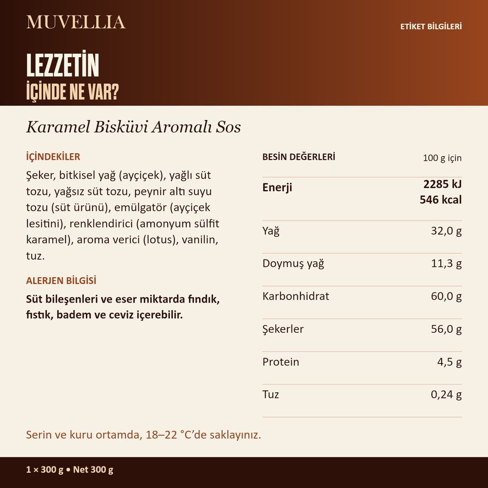 Muvellia Karamel Bisküvi Aromalı Sos Waffle Krep Pankek 300 g