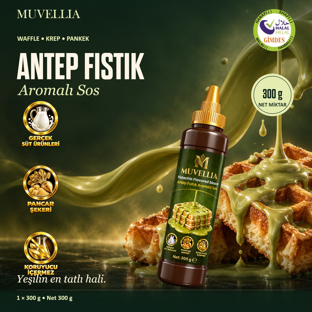 Muvellia Antep Fıstık Aromalı Sos Waffle Krep Pankek 300 g
