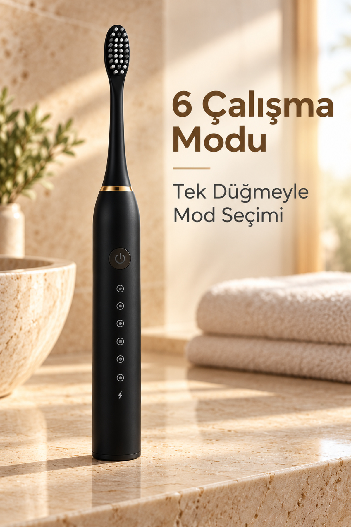 Siyah Elektrikli Diş Fırçası IPX7 Suya Dayanıklı