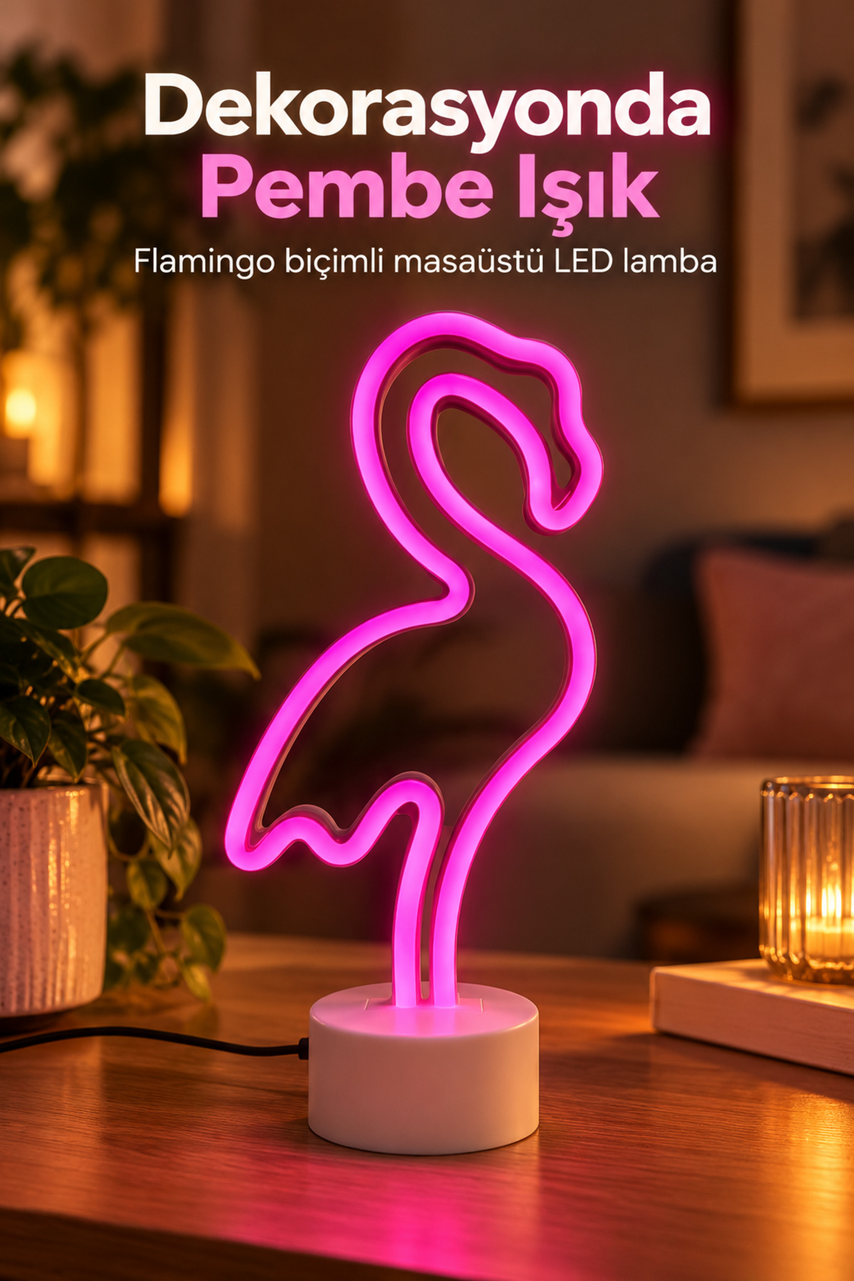 Flamingo LED Lamba USB Kablolu Beyaz Gövdeli