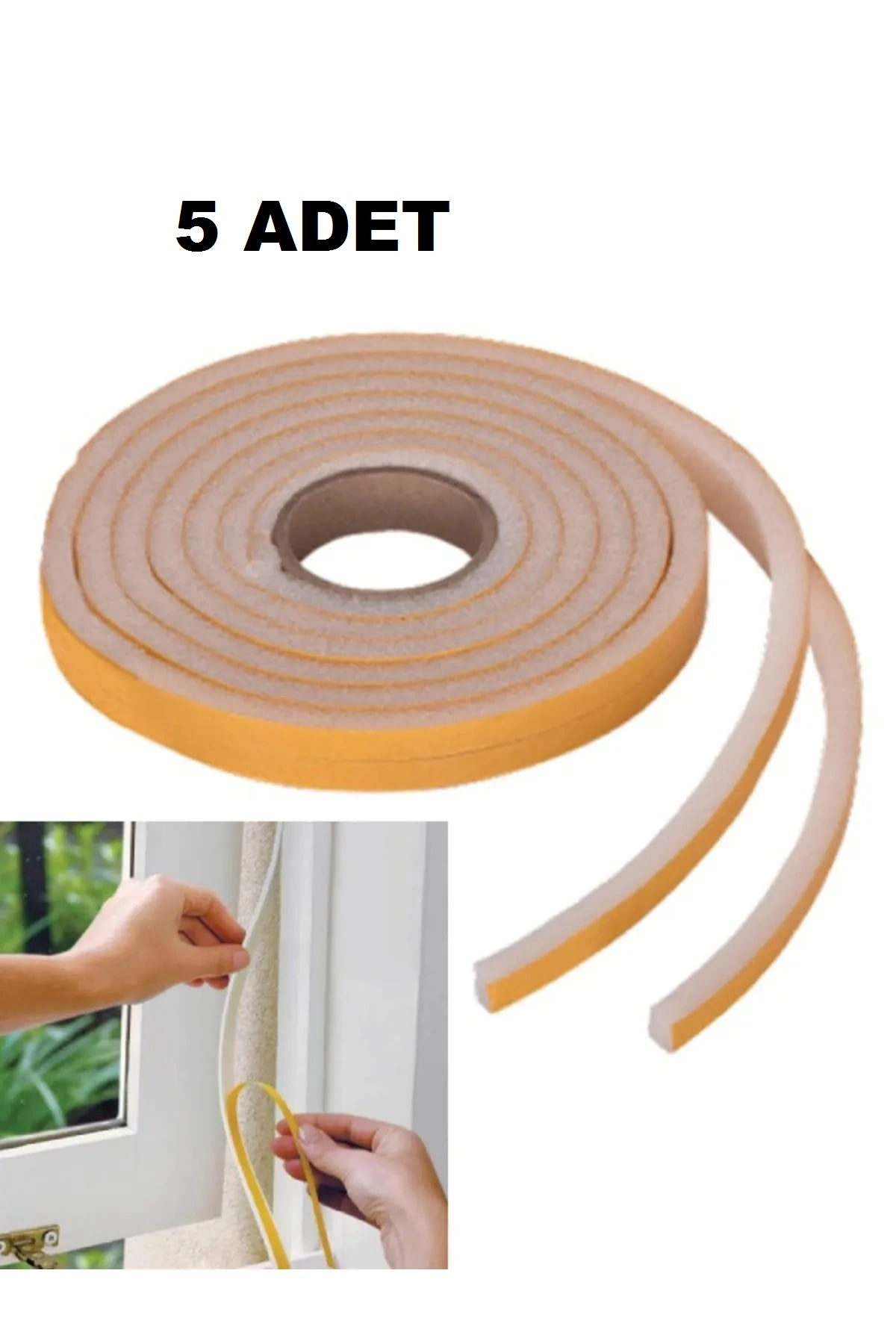 5 Adet Pencere Isı Yalıtım Süngeri Yapışkanlı Pencere Rüzgar Bandı (5 Adet X 5metre)