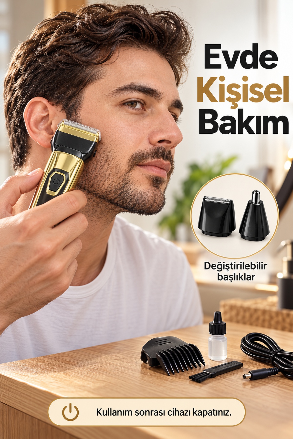Erkek Bakım Seti Kablosuz Kullanımlı Üç Başlıklı