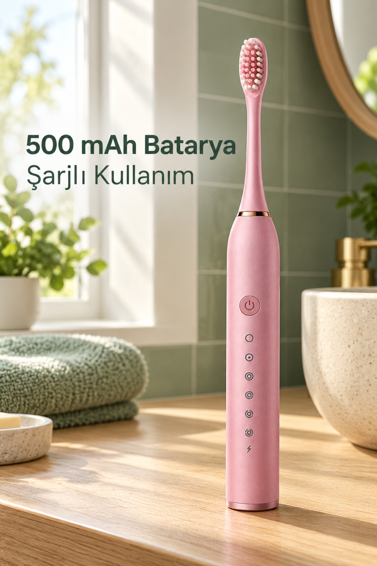 Pembe Şarjlı Diş Fırçası 500 mAh Bataryalı