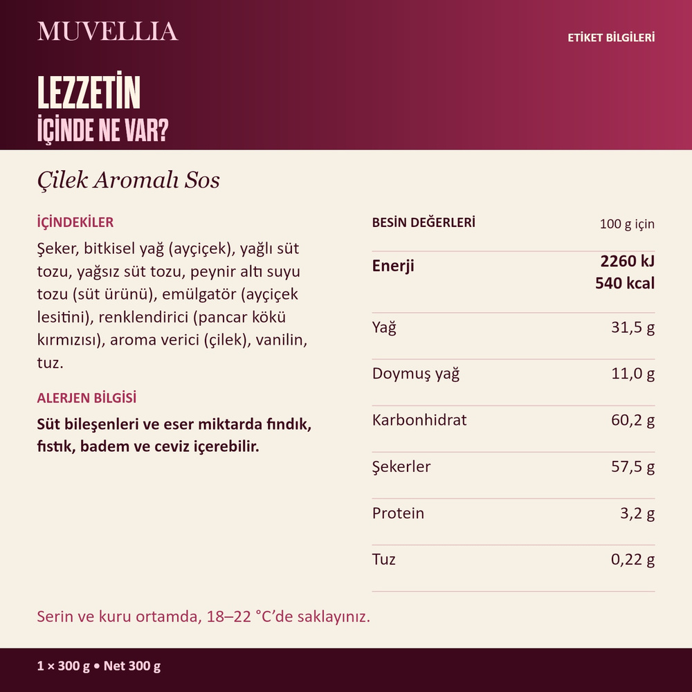 Muvellia Çilek Aromalı Sos Waffle Krep Pankek 300 g