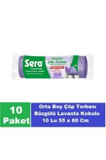 Sera Çöp Torbası Büzgülü Lavanta Kokulu Orta Boy 10 Lu 55 x 60 Cm x 10 Paket