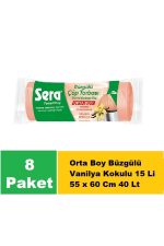 Sera Çöp Torbası Büzgülü Vanilya Kokulu Orta Boy 15 Li 55 x 60 Cm x 8 Paket
