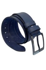 4.5 cm. Spor Suni Deri Mavi Dikişli Erkek Kemer Lacivert
