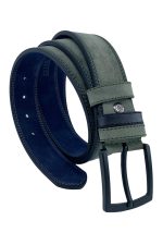 Haki Yeşil Süet Suni Deri Çift Dikişli Model 4 cm.lik Unisex Spor Kemer - 9010-10