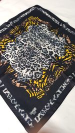 Bilmar İpek Vual Desenli Fular Bandana Estascarf 50 X 50 Cm/SIYAH/Siyah Leopar