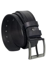4.5 cm Spor %100 Hakiki Manda Derisi Lüks Kemer Siyah Dikiş Desenli