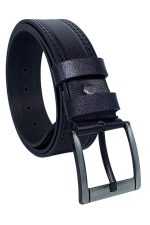 4.5 cm Spor %100 Hakiki Manda Derisi Lüks Kemer Siyah Dikiş Desenli