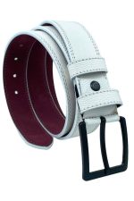 Beyaz Suni Deri Çift Dikişli Model 4 Cm.lik Spor Kemer - 9016-10-22rl