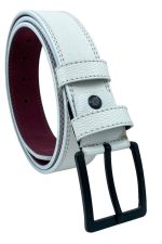 Beyaz Suni Deri Çift Dikişli Model 4 Cm.lik Spor Kemer - 9016-10-22rl